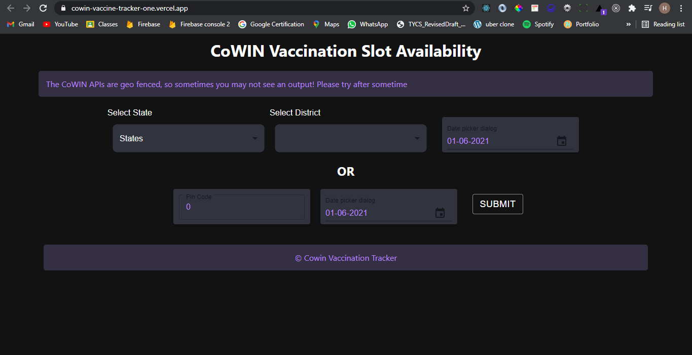 Cowin Vaccine Tracker